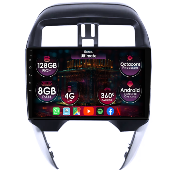 Navigatie dedicata Nissan Sunny 2019, 8GB RAM 128GB ROM, Octacore, Platforma TS18, Display 9" QLED, Carplay&Android Auto, Android 14, Ventilator Activ
