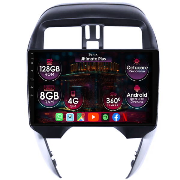 Navigatie dedicata Nissan Sunny 2019, 8GB RAM 128GB ROM, Octacore, Platforma 7862, Display 9" QLED, Carplay&Android Auto, Android 14, Ventilator Activ
