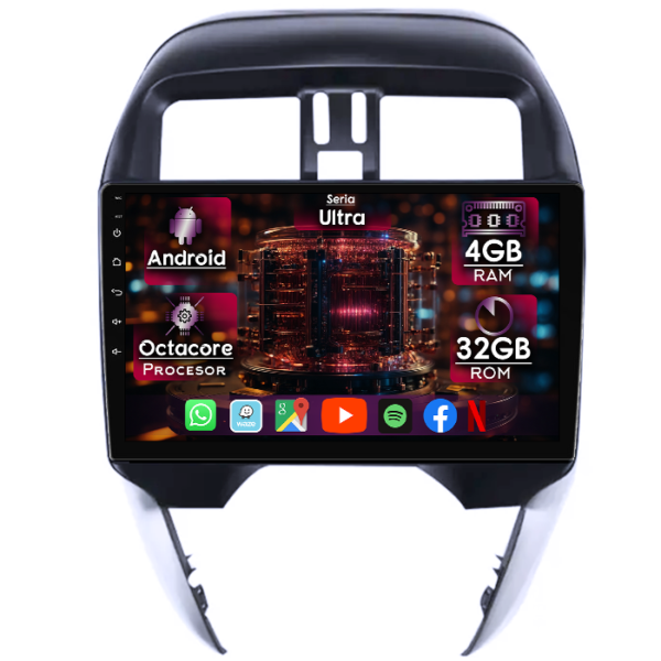 Navigatie dedicata Nissan Sunny 2019, 4GB RAM 32GB ROM, Octacore, Display 9" QLED, Carplay&Android Auto, Android 14, Ventilator Activ