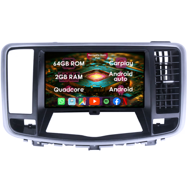 Navigatie dedicata Nissan Teana 2008-2013, 2GB RAM 64GB ROM, Quad Core, Display 9" IPS Full HD, Carplay&Android Auto, Android 14, Suport camere AHD