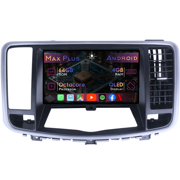 Navigatie dedicata Nissan Teana 2008-2013, 4GB RAM 64GB ROM, Octacore, Display 9" QLED, Carplay&Android Auto, Android 14, Suport camere AHD