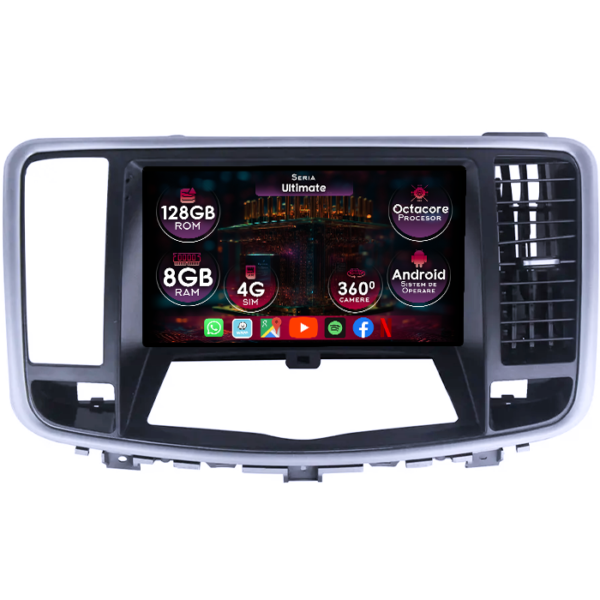 Navigatie dedicata Nissan Teana 2008-2013, 8GB RAM 128GB ROM, Octacore, Platforma TS18, Display 9" QLED, Carplay&Android Auto, Android 14, Ventilator Activ