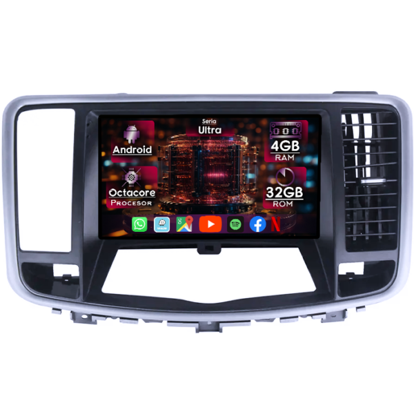 Navigatie dedicata Nissan Teana 2008-2013, 4GB RAM 32GB ROM, Octacore, Display 9" QLED, Carplay&Android Auto, Android 14, Ventilator Activ