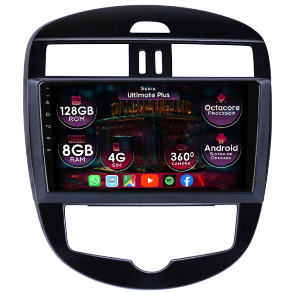 Navigatie dedicata Nissan Tiida 2011-2015, 8GB RAM 128GB ROM, Octacore, Platforma 7862, Display 10" QLED, Carplay&Android Auto, Android 14, Ventilator Activ