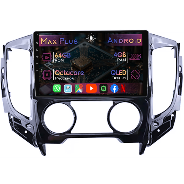 Navigatie dedicata Mitsubishi Triton 2015, 4GB RAM 64GB ROM, Octacore, Display 9" QLED, Carplay&Android Auto, Android 14, Suport camere AHD - imagine 1