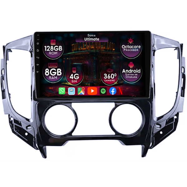 Navigatie dedicata Mitsubishi Triton 2015, 8GB RAM 128GB ROM, Octacore, Platforma TS18, Display 9" QLED, Carplay&Android Auto, Android 14, Ventilator Activ