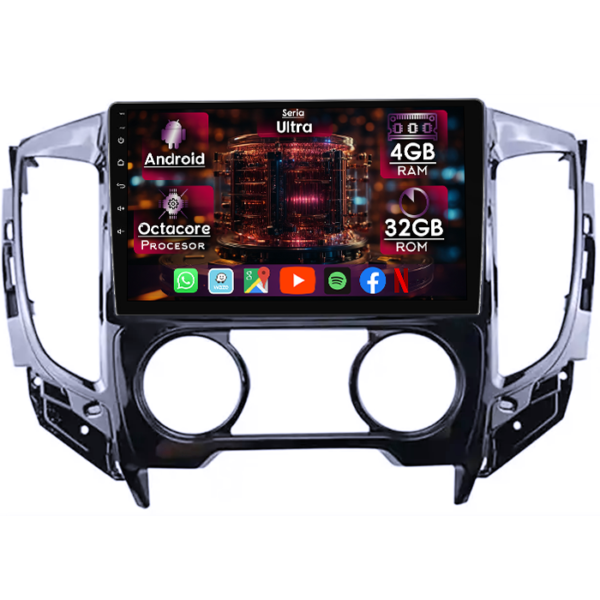 Navigatie dedicata Mitsubishi Triton 2015, 4GB RAM 32GB ROM, Octacore, Display 9" QLED 2K, Carplay&Android Auto, Android 14, Ventilator Activ