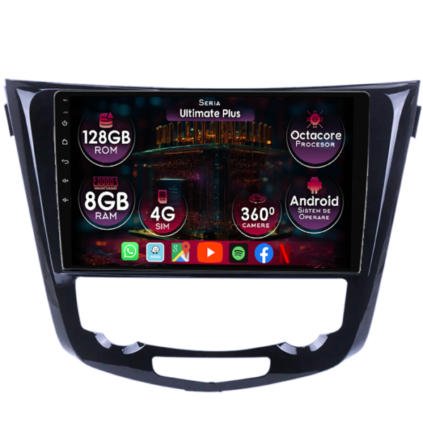 Navigatie dedicata Nissan Qashqai 2013+, 8GB RAM 128GB ROM, Octacore, Platforma 7862, Display 9" QLED, Carplay&Android Auto, Android 14, Ventilator Activ