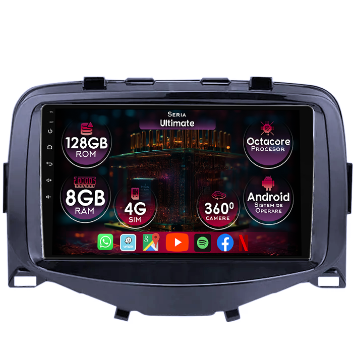 Navigatie dedicata Peugeot 108 2016, 8GB RAM 128GB ROM, Octacore, Platforma TS18, Display 9" QLED, Carplay&Android Auto, Android 14, Ventilator Activ - imagine 1