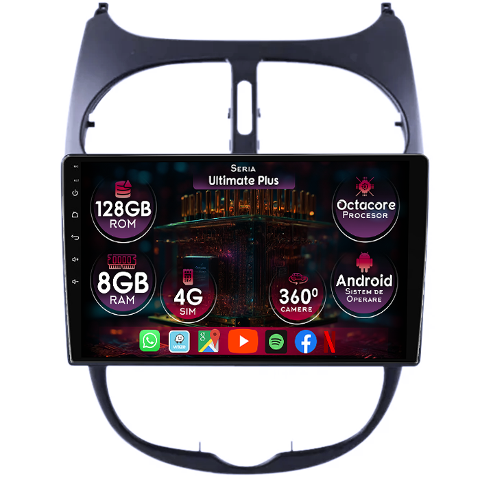 Navigatie dedicata Peugeot 206 2004-2008, 8GB RAM 128GB ROM, Octacore, Platforma 7862, Display 9" QLED, Carplay&Android Auto, Android 14, Ventilator Activ - imagine 1