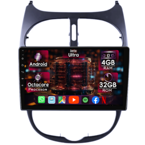 Navigatie dedicata Peugeot 206 2004-2008, 4GB RAM 32GB ROM, Octacore, Display 9" QLED, Carplay&Android Auto, Android 14, Ventilator Activ - imagine 1