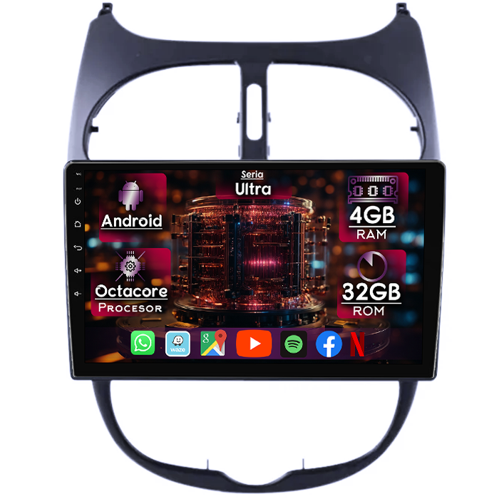 Navigatie dedicata Peugeot 206 2004-2008, 4GB RAM 32GB ROM, Octacore, Display 9" QLED, Carplay&Android Auto, Android 14, Ventilator Activ - imagine 1