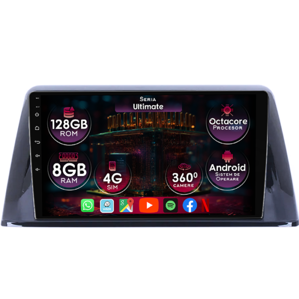 Navigatie dedicata Peugeot 308 2016-2018, 8GB RAM 128GB ROM, Octacore, Platforma TS18, Display 9" QLED, Carplay&Android Auto, Android 14, Ventilator Activ