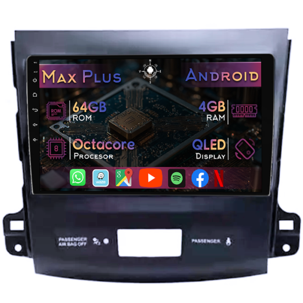Navigatie dedicata Peugeot 4007 2007-2013, 4GB RAM 64GB ROM, Octacore, Display 9" QLED, Carplay&Android Auto, Android 14, Suport camere AHD