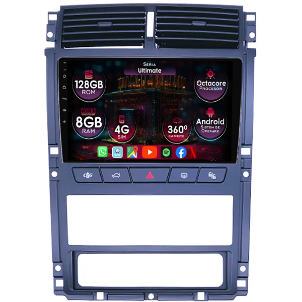Navigatie dedicata Peugeot 405 2010-2019, 8GB RAM 128GB ROM, Octacore, Platforma TS18, Display 9" QLED, Carplay&Android Auto, Android 14, Ventilator Activ