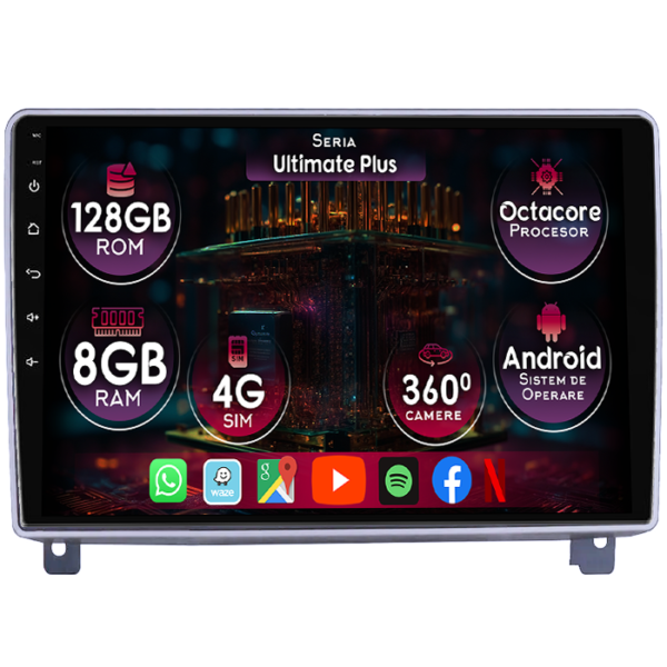 Navigatie dedicata Peugeot 407 2004-2011, 8GB RAM 128GB ROM, Octacore, Platforma 7862, Display 9" QLED, Carplay&Android Auto, Android 14, Ventilator Activ