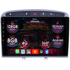 Navigatie dedicata Peugeot 308 2007-2013, Gri, 8GB RAM 128GB ROM, Octacore, Platforma TS18, Display 9" QLED, Carplay&Android Auto, Android 14, Ventilator Activ - imagine 1