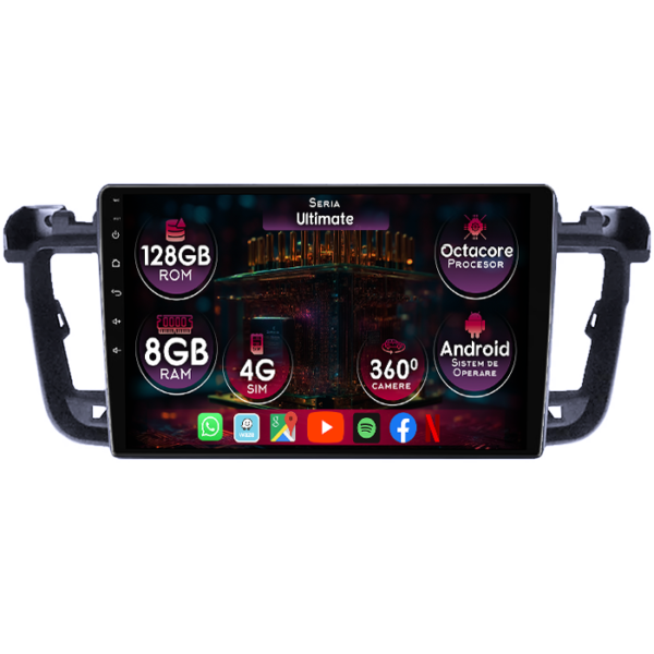 Navigatie dedicata Peugeot 508 2010-2018, 8GB RAM 128GB ROM, Octacore, Platforma TS18, Display 9" QLED, Carplay&Android Auto, Android 14, Ventilator Activ