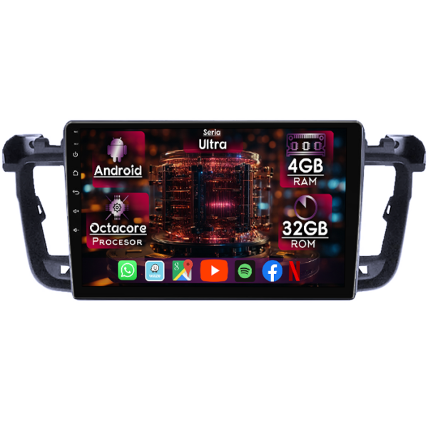 Navigatie dedicata Peugeot 508 2010-2018, 4GB RAM 32GB ROM, Octacore, Display 9" QLED, Carplay&Android Auto, Android 14, Ventilator Activ