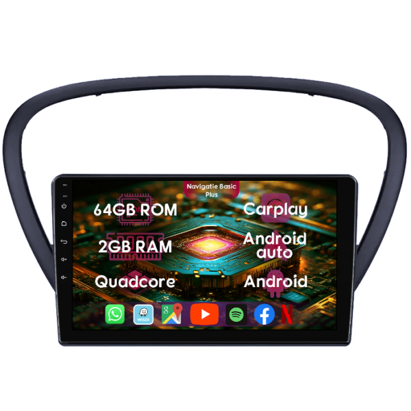 Navigatie dedicata Peugeot 607 2004-2010, 2GB RAM 64GB ROM, Quad Core, Display 9" IPS Full HD, Carplay&Android Auto, Android 14, Suport camere AHD