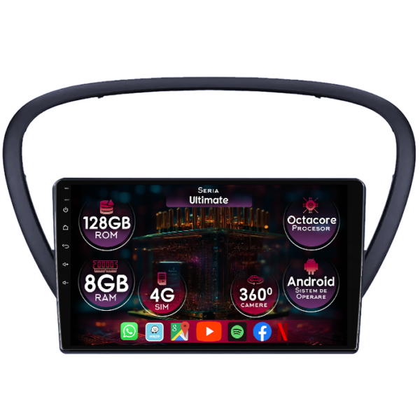 Navigatie dedicata Peugeot 607 2004-2010, 8GB RAM 128GB ROM, Octacore, Platforma TS18, Display 9" QLED, Carplay&Android Auto, Android 14, Ventilator Activ