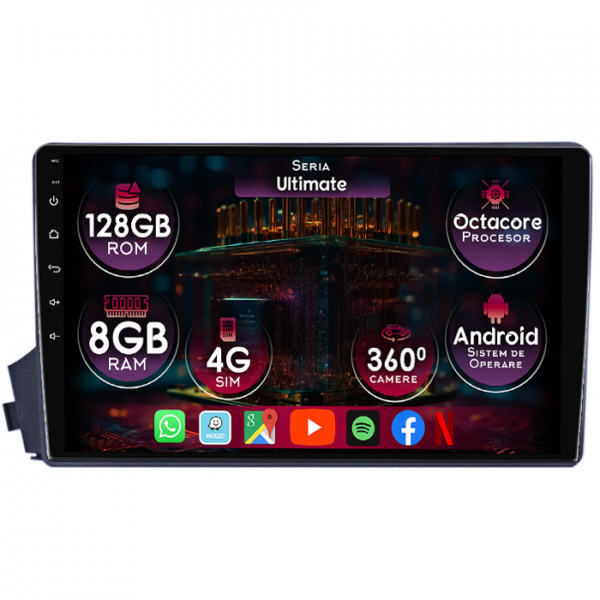 Navigatie dedicata Ssangyong Actyon 2006-2011, 8GB RAM 128GB ROM, Octacore, Platforma TS18, Display 9" QLED, Carplay&Android Auto, Android 14, Ventilator Activ
