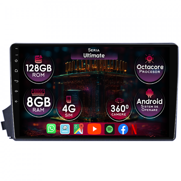Navigatie dedicata Ssangyong Actyon 2006-2011, 8GB RAM 128GB ROM, Octacore, Platforma TS18, Display 9" QLED, Carplay&Android Auto, Android 14, Ventilator Activ - imagine 1