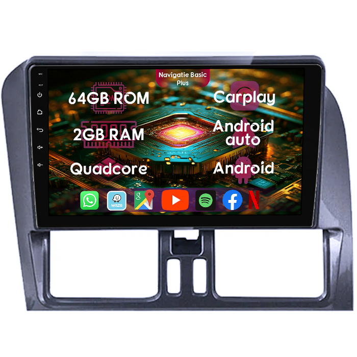 Navigatie dedicata Volvo XC60 1 2008-2017, 2GB RAM 64GB ROM, Quad Core, Display 9" IPS Full HD, Carplay&Android Auto, Android 14, Suport camere AHD - imagine 1