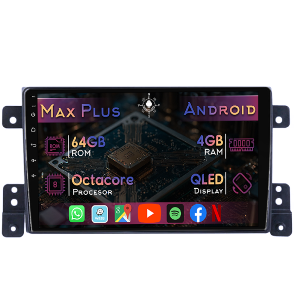Navigatie dedicata Suzuki Grand Vitara 2 2005-2015, 4GB RAM 64GB ROM, Octacore, Display 9" QLED, Carplay&Android Auto, Android 14, Suport camere AHD