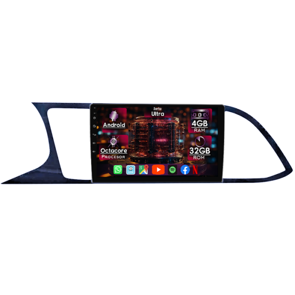 Navigatie dedicata Seat Leon 2013-2020, 4GB RAM 32GB ROM, Octacore, Display 9" QLED, Carplay&Android Auto, Android 14, Ventilator Activ