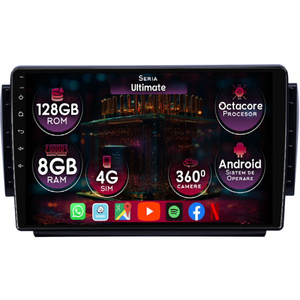 Navigatie dedicata Peugeot 2008 2015+, 8GB RAM 128GB ROM, Octacore, Platforma TS18, Display 9" QLED, Carplay&Android Auto, Android 14, Ventilator Activ