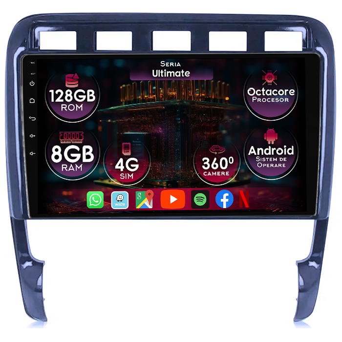 Navigatie dedicata Porsche Cayenne 2002-2010, 8GB RAM 128GB ROM, Octacore, Platforma TS18, Display 9" QLED, Carplay&Android Auto, Android 14, Ventilator Activ - imagine 1