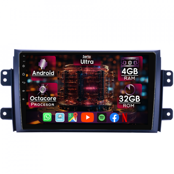 Navigatie dedicata Suzuki SX4 2006-2014, 4GB RAM 32GB ROM, Octacore, Display 9" QLED, Carplay&Android Auto, Android 14, Ventilator Activ