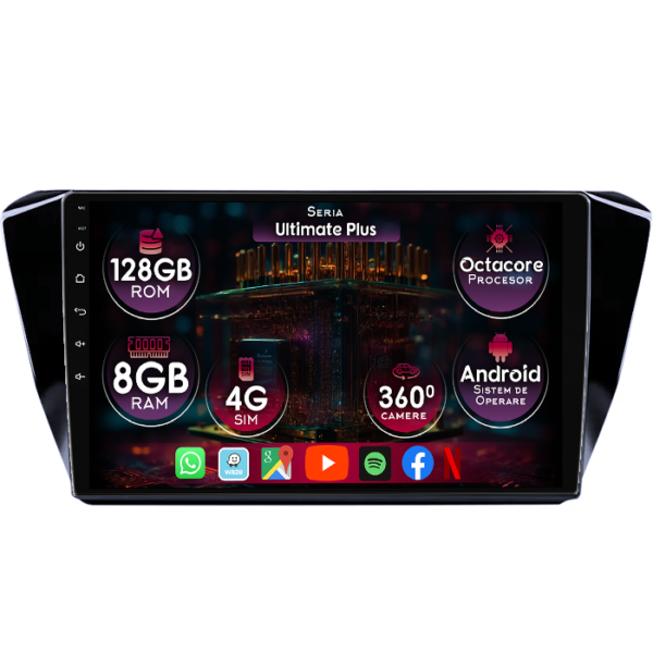 Navigatie dedicata Skoda Superb 3 2015+, 8GB RAM 128GB ROM, Octacore, Platforma 7862, Display 10" QLED, Carplay&Android Auto, Android 14, Ventilator Activ