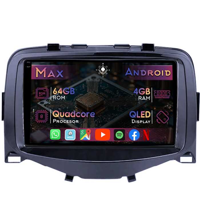 Navigatie dedicata Peugeot 108 2016, 4GB RAM 64GB ROM, Quad Core, Display 9" QLED 1K, Carplay&Android Auto, Android 14, Suport camere AHD - imagine 1