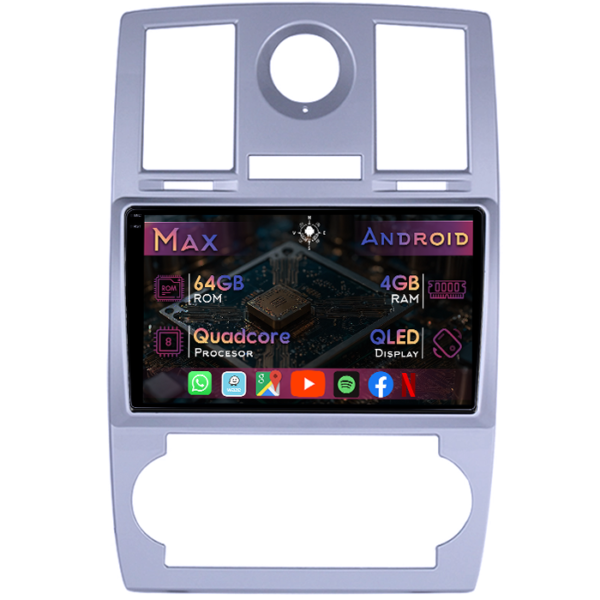 Navigatie dedicata Chrysler 300C 2004-2011, 4GB RAM 64GB ROM, Quad Core, Display 9" QLED 1K, Carplay&Android Auto, Android 14, Suport camere AHD