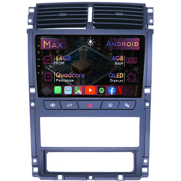 Navigatie dedicata Peugeot 405 2010-2019, 4GB RAM 64GB ROM, Quad Core, Display 9" QLED 1K, Carplay&Android Auto, Android 14, Suport camere AHD