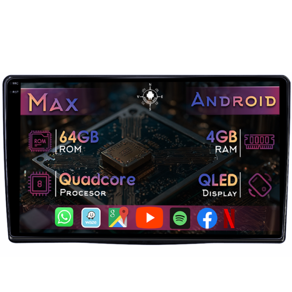 Navigatie dedicata Fiat Fullback 2016+, 4GB RAM 64GB ROM, Quad Core, Display 9" QLED 1K, Carplay&Android Auto, Android 14, Suport camere AHD