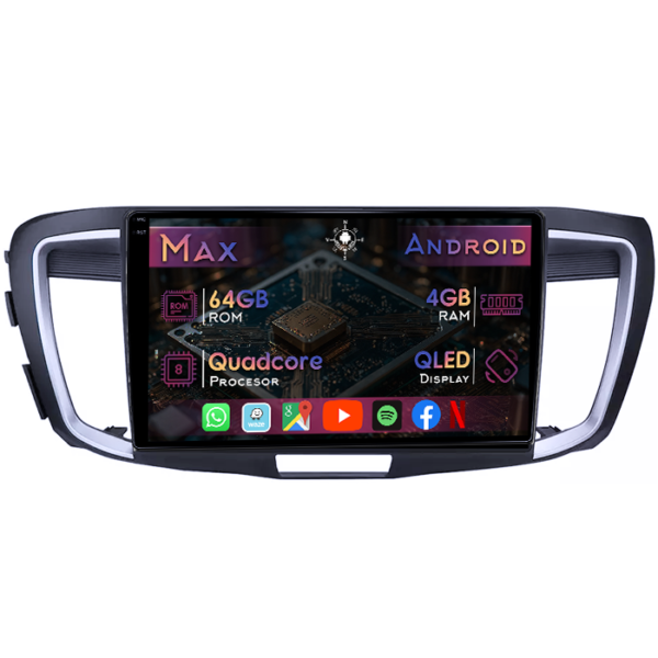 Navigatie dedicata Honda Accord 9 2014-2017, 4GB RAM 64GB ROM, Quad Core, Display 9" QLED 1K, Carplay&Android Auto, Android 14, Suport camere AHD