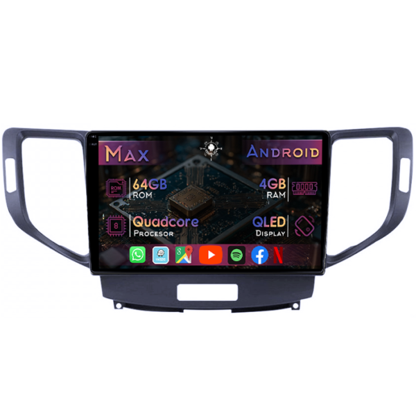 Navigatie dedicata Honda Accord 8 2008-2012, 4GB RAM 64GB ROM, Quad Core, Display 9" QLED 1K, Carplay&Android Auto, Android 14, Suport camere AHD