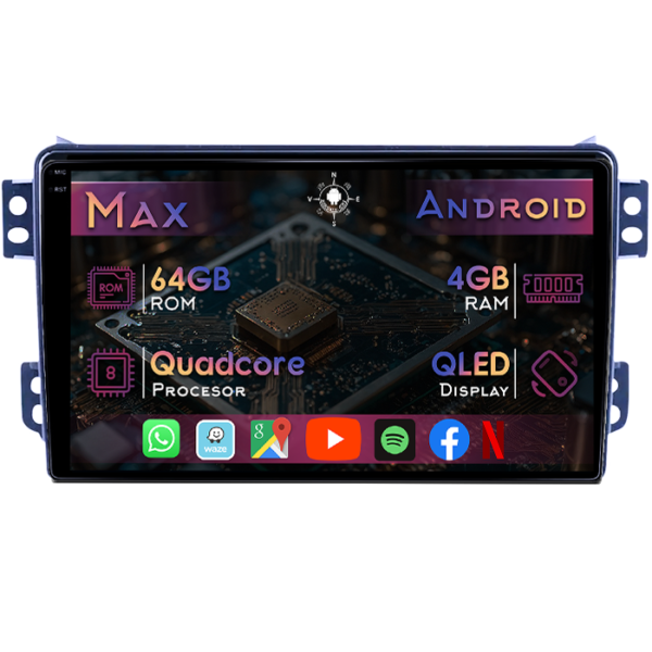 Navigatie dedicata Opel Agila 2007-2014, 4GB RAM 64GB ROM, Quad Core, Display 9" QLED 1K, Carplay&Android Auto, Android 14, Suport camere AHD