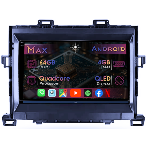 Navigatie dedicata Toyota Alphard 2008-2014, 4GB RAM 64GB ROM, Quad Core, Display 9" QLED 1K, Carplay&Android Auto, Android 14