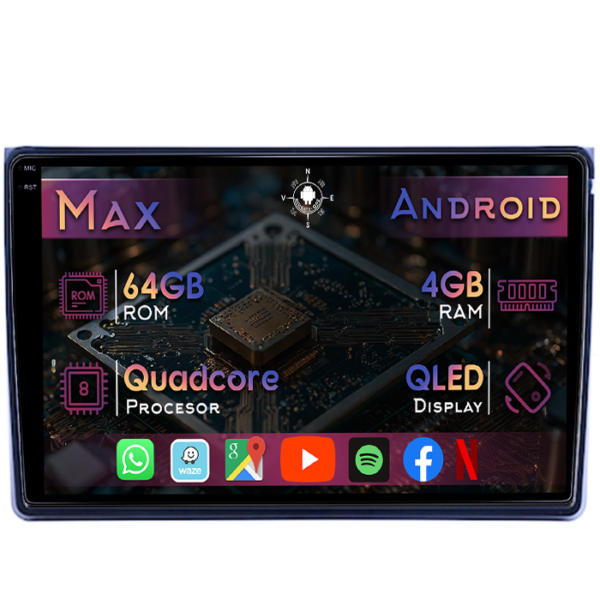 Navigatie dedicata Audi A4 2000-2008, 4GB RAM 64GB ROM, Quad Core, Display 9" QLED 1K, Carplay&Android Auto, Android 14, Suport camere AHD