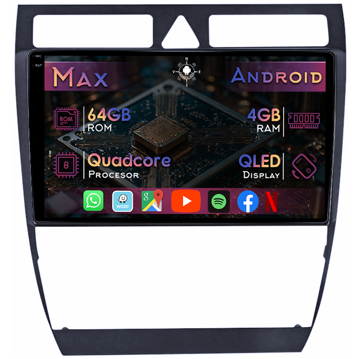 Navigatie dedicata Audi A6 1997-2005, 4GB RAM 64GB ROM, Quad Core, Display 9" QLED 1K, Carplay&Android Auto, Android 14, Suport camere AHD - imagine 1
