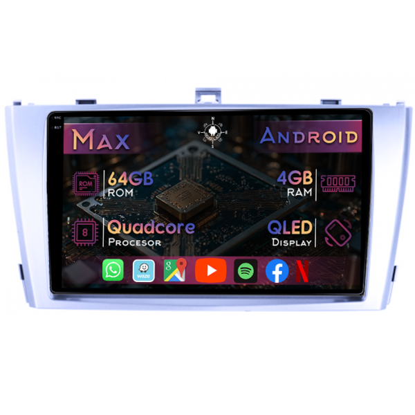 Navigatie dedicata Toyota Avensis T27 2009-2015, 4GB RAM 64GB ROM, Quad Core, Display 9" QLED 1K, Carplay&Android Auto, Android 14