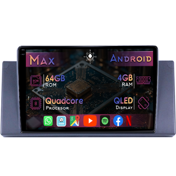 Navigatie dedicata BMW X5 E53 1999-2006, 4GB RAM 64GB ROM, Quad Core, Display 9" QLED 1K, Carplay&Android Auto, Android 14, Suport camere AHD
