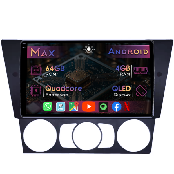 Navigatie dedicata BMW Seria 3 E90/E91/E92/E93 2004-2013, clima manuala, 4GB RAM 64GB ROM, Quad Core, Display 9" QLED 1K, Carplay&Android Auto, Android 14