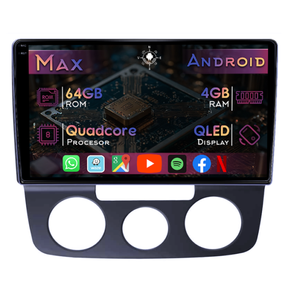 Navigatie dedicata Volkswagen Bora 2008-2012, 4GB RAM 64GB ROM, Quad Core, Display 10" QLED 1K, Carplay&Android Auto, Android 14, Suport camere AHD