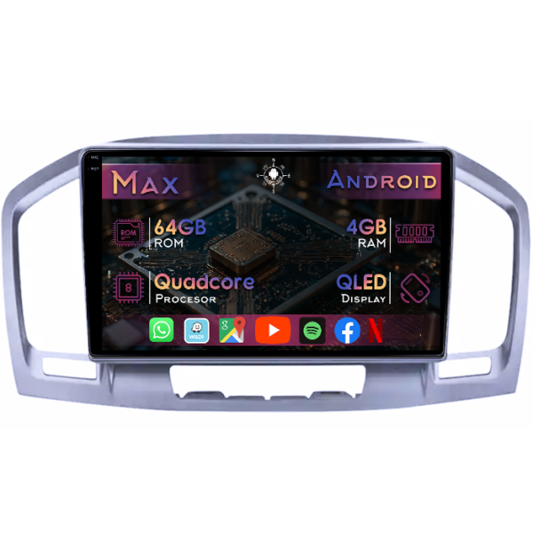 Navigatie dedicata Opel Insignia 2008-2013, 4GB RAM 64GB ROM, Quad Core, Display 9" QLED 1K, Carplay&Android Auto, Android 14, Suport camere AHD