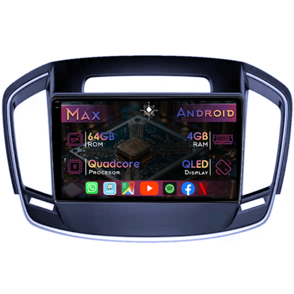 Navigatie dedicata Buick Regal 2014+, 4GB RAM 64GB ROM, Quad Core, Display 9" QLED 1K, Carplay&Android Auto, Android 14, Suport camere AHD